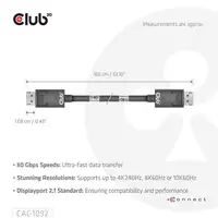 CLUB3D DisplayPort™ 2.1 Cable certificado VESA DP80 bidireccional 4K240Hz, 8K60Hz