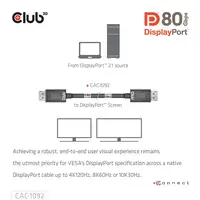 CLUB3D DisplayPort™ 2.1 Cable certificado VESA DP80 bidireccional 4K240Hz, 8K60Hz