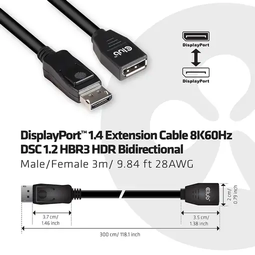 CLUB3D cac-1023 3 m DisplayPort Negro