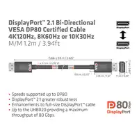 CLUB3D DisplayPort 2.1 Bi-Directional VESA DP80 Certified Cable 4K240Hz, 8K60Hz or