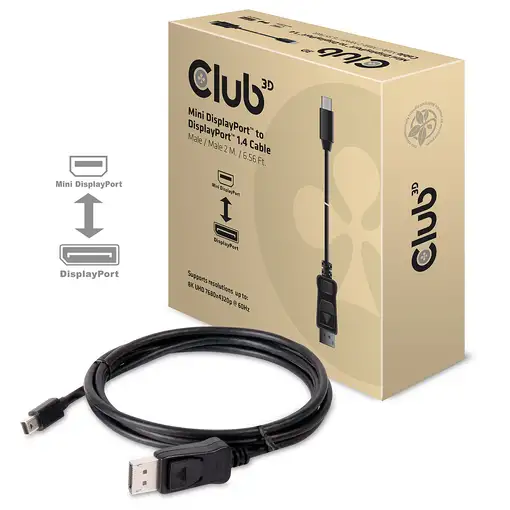 CLUB3D Mini DisplayPort to DisplayPort 1.4 HBR3 8K60Hz Cable, 2 Meter / 6.56 Feet