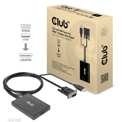 CLUB3D CAC-1720 adaptador de cable de vídeo 0,6 m HDMI tipo A (Estándar) VGA (D-Su