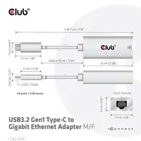 CLUB3D CAC-1519 cambiador de género para cable USB-C RJ-45 Blanco