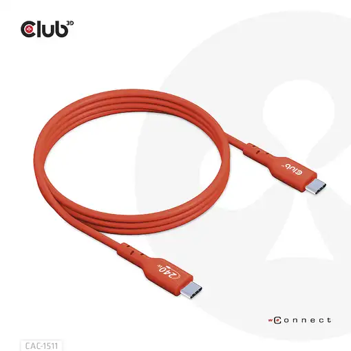 CLUB3D Cable certificado USB2 tipo C bidireccional USB-IF Datos 480 Mb, PD 240 W (