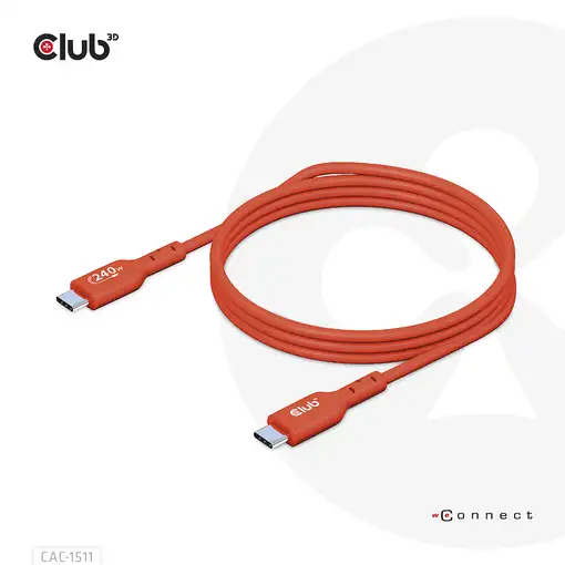 CLUB3D Cable certificado USB2 tipo C bidireccional USB-IF Datos 480 Mb, PD 240 W (