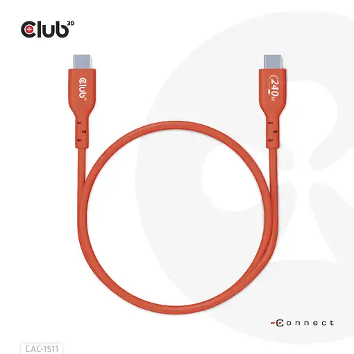 CLUB3D Cable certificado USB2 tipo C bidireccional USB-IF Datos 480 Mb, PD 240 W (