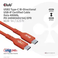 CLUB3D Cable certificado USB2 tipo C bidireccional USB-IF Datos 480 Mb, PD 240 W (