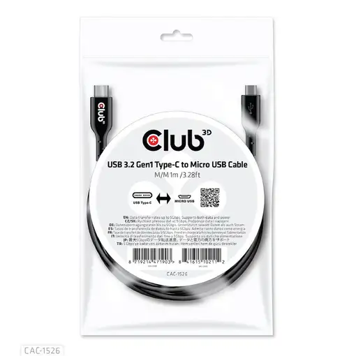 CLUB3D CAC-1526 cable USB USB 3.2 Gen 1 (3.1 Gen 1) 1 m USB C Micro-USB B Negro