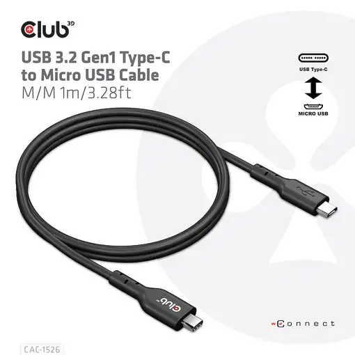 CLUB3D CAC-1526 cable USB USB 3.2 Gen 1 (3.1 Gen 1) 1 m USB C Micro-USB B Negro