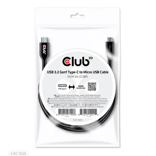 CLUB3D CAC-1526 cable USB USB 3.2 Gen 1 (3.1 Gen 1) 1 m USB C Micro-USB B Negro