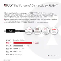 CLUB3D Cable bidireccional USB4 Gen3x2 Tipo-C 8K60Hz, Datos 40Gbps, PD 240W(48V/5A