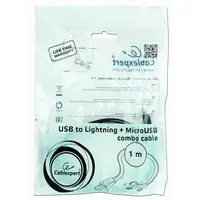 Gembird CC-USB2-AMLM2-1M cable USB USB A Micro-USB B/Lightning Negro