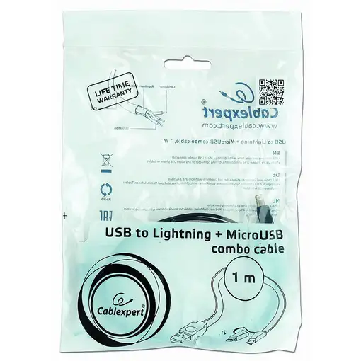 Gembird CC-USB2-AMLM2-1M cable USB USB A Micro-USB B/Lightning Negro