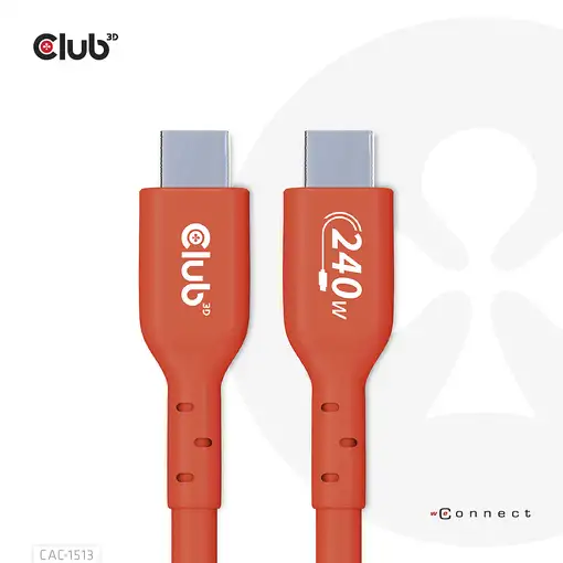 CLUB3D Cable certificado USB2 tipo C bidireccional USB-IF Datos 480 Mb, PD 240 W (
