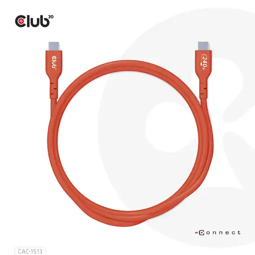 CLUB3D Cable certificado USB2 tipo C bidireccional USB-IF Datos 480 Mb, PD 240 W (