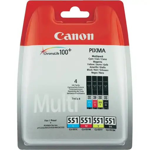 Canon CLI-551 C/M/Y/BK w/sec cartucho de tinta 4 pieza(s) Original Rendimiento est