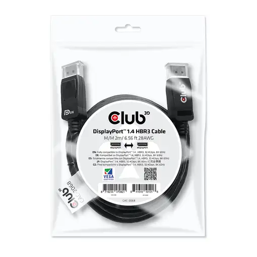 CLUB3D DisplayPort 1.4 HBR3 Cable M/M 2 metro 8K60Hz
