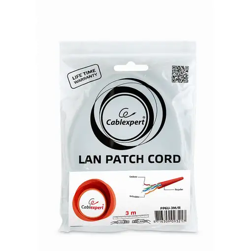 Gembird PP6U-3M/R cable de red Rojo Cat6 U/UTP (UTP)