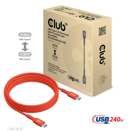 CLUB3D CAC-1573 cable USB USB4 Gen 2x2 2 m USB C Rojo