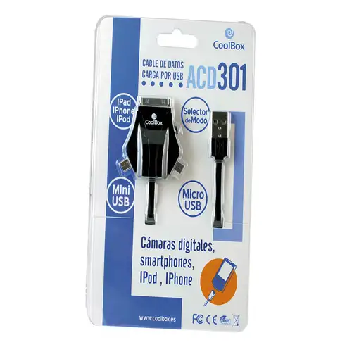 CoolBox ACD 301 cable USB 1 m microUSB/miniUSB/Apple iPhone Negro