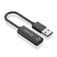 AISENS Conversor USB-A a Audio 48KHz, USB-A/M-Jack 3.5/H, Negro, 10 cm