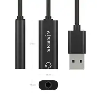 AISENS Conversor USB-A a Audio 48KHz, USB-A/M-Jack 3.5/H, Negro, 10 cm