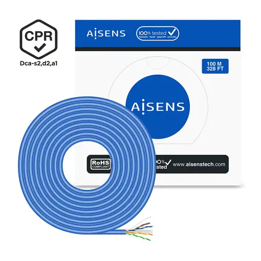 AISENS Cable de Red RJ45 LSZH CPR Dca CAT.6 UTP AWG24, Azul, 100 m