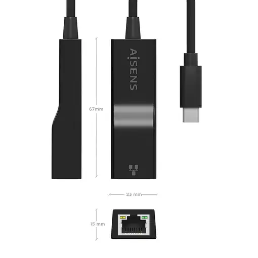 AISENS Conversor USB3.1 Gen1 USB-C a Ethernet Gigabit 10/100/1000 Mbps, Negro, 11