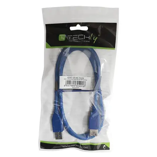 Techly 0.5m USB 3.0 A M/F cable USB USB 3.2 Gen 1 (3.1 Gen 1) 0,5 m USB A Azul