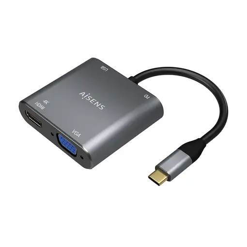 AISENS Conversor USB-C a VGA/HDMI 4K/USB3.0/USB-C PD, USB-C/M-VGA/H-HDMI/H-USB-A/H
