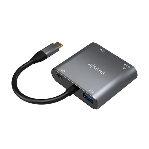 AISENS Conversor USB-C a VGA/HDMI 4K/USB3.0/USB-C PD, USB-C/M-VGA/H-HDMI/H-USB-A/H