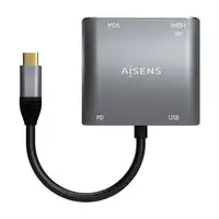 AISENS Conversor USB-C a VGA/HDMI 4K/USB3.0/USB-C PD, USB-C/M-VGA/H-HDMI/H-USB-A/H