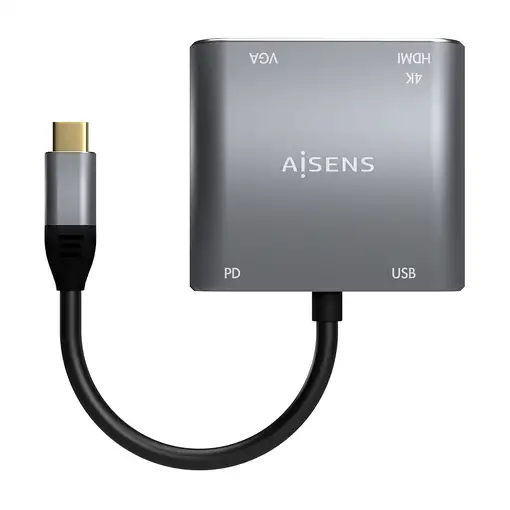 AISENS Conversor USB-C a VGA/HDMI 4K/USB3.0/USB-C PD, USB-C/M-VGA/H-HDMI/H-USB-A/H