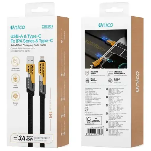 UNICO CB2203 cable USB 1 m USB A/USB C USB C/Lightning Negro