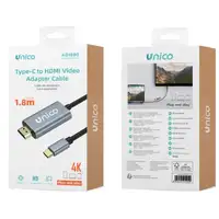 UNICO AD1990 adaptador de cable de vídeo 1,8 m USB Tipo C HDMI Gris