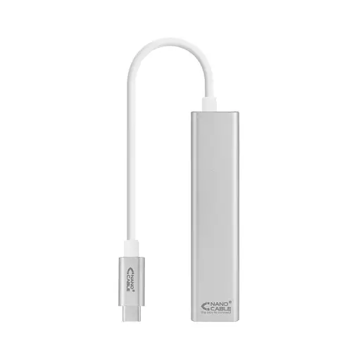 Nanocable Conversor USB-C a Ethernet Gigabit + 3xUSB 3.0, Plata, 15 cm