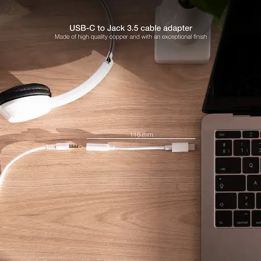 Nanocable Cable Adaptador Audio USB-C/M a Jack 3.5/H, 11 cm, Blanco