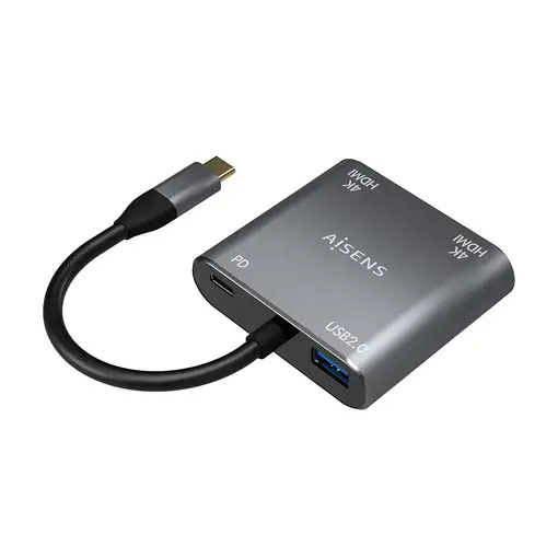AISENS Conversor USB-C a 2XHDMI 4K SST MST/USB2.0/USB-C PD 60W, USB-C/M-2XHDMI/H-U