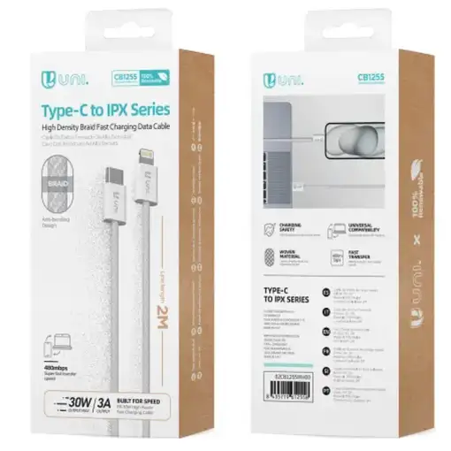 UNICO CB1255 cable de conector Lightning 2 m Blanco