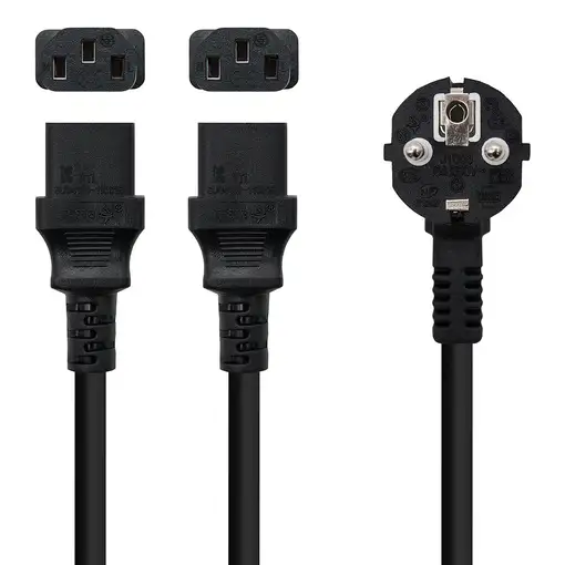 Nanocable Cable de Alimentación CEE7/M a 2xC13/H, Negro, 1.8 m