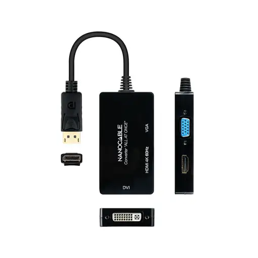 Nanocable Conversor DISPLAYPORT a HDMI/DVI/VGA, 20 cm, Negro