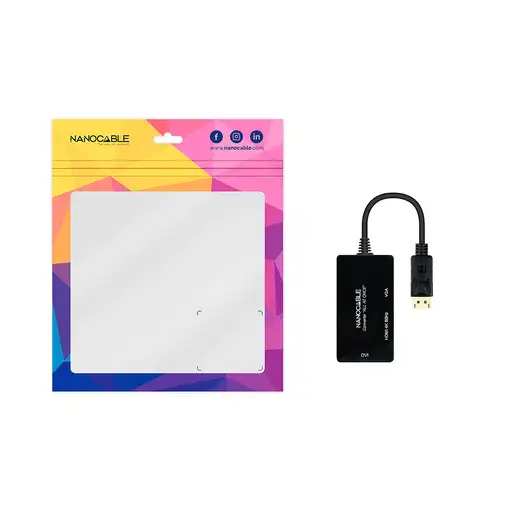 Nanocable Conversor DISPLAYPORT a HDMI/DVI/VGA, 20 cm, Negro