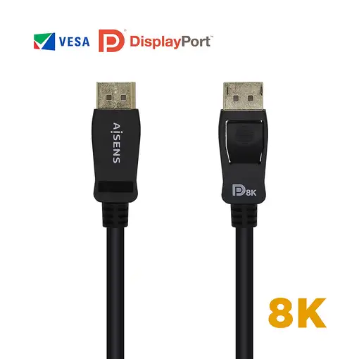 AISENS Cable Displayport Certificado V1.4 8k@60hz, DP/M-DP/M, Negro, 0.5m