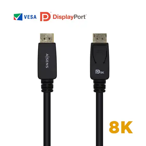 AISENS Cable Displayport Certificado V1.4 8k@60hz, DP/M-DP/M, Negro, 3.0m
