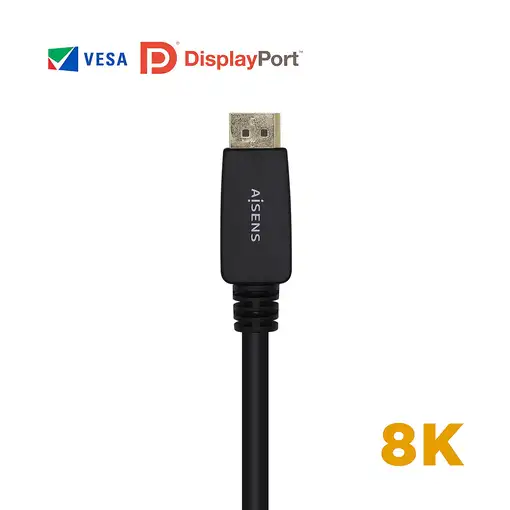 AISENS Cable Displayport Certificado V1.4 8k@60hz, DP/M-DP/M, Negro, 3.0m