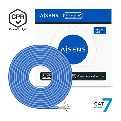 AISENS Cable de Red RJ45 LSZH CPR Dca CAT.7 600 MHZ S/FTP AWG23, Azul, 100 m