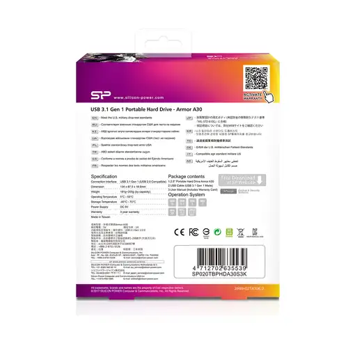 Silicon Power Armor A30 disco duro externo 2 TB 2.5" USB tipo A 3.2 Gen 1 (3.1 Gen