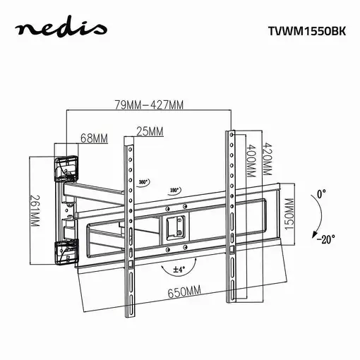 Nedis TVWM1550BK soporte para TV 177,8 cm (70") Negro