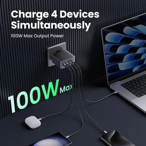 Ugreen Nexode S 100W 4-Port GaN Fast Charger EU gray Ordenador portátil, Teléfono