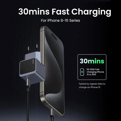 Ugreen Nexode S 30W USB-C GaN Fast Charger EU gray Teléfono móvil, Batería portáti